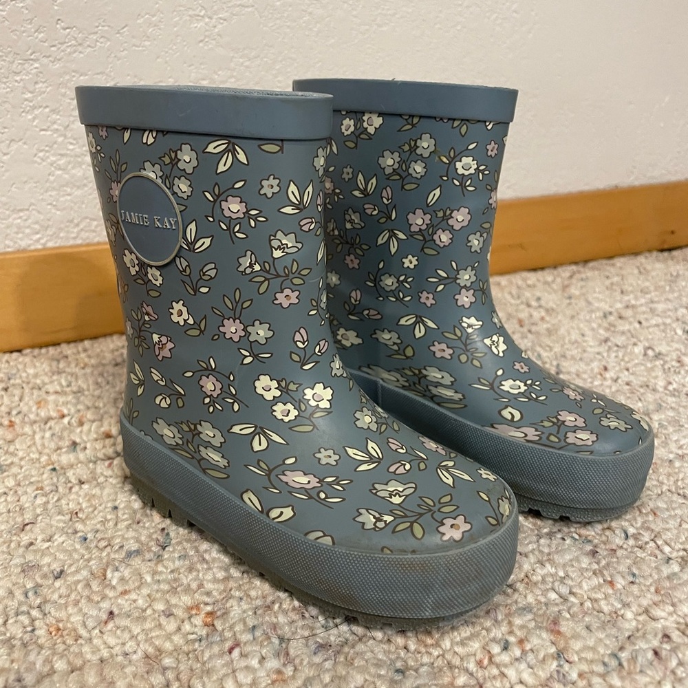Jamie Kay Blue Floral Kids Rain Boots